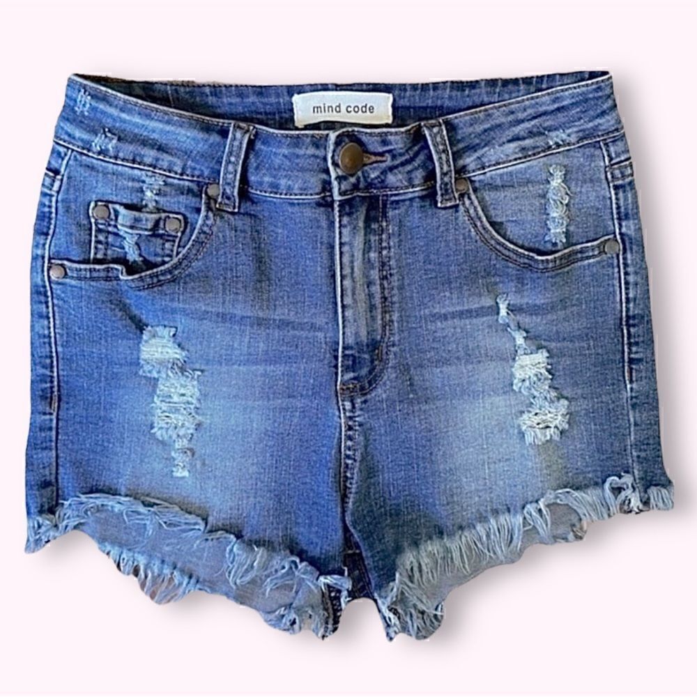 High Rise Destroyed Raw Hem Shorts Mind Code Sz M   27
